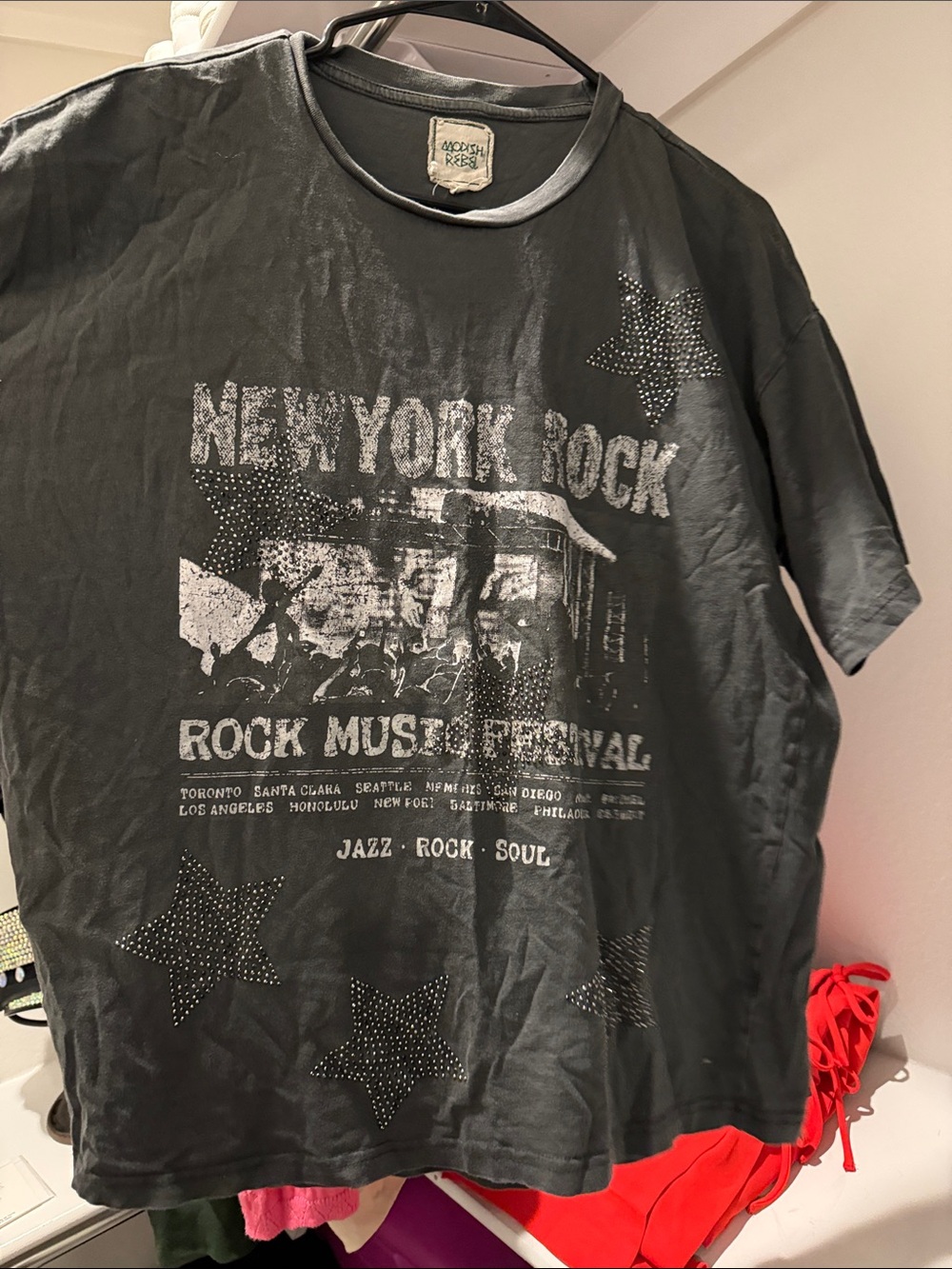 NEW YORK ROCK Graphic Tee with Studded Stars